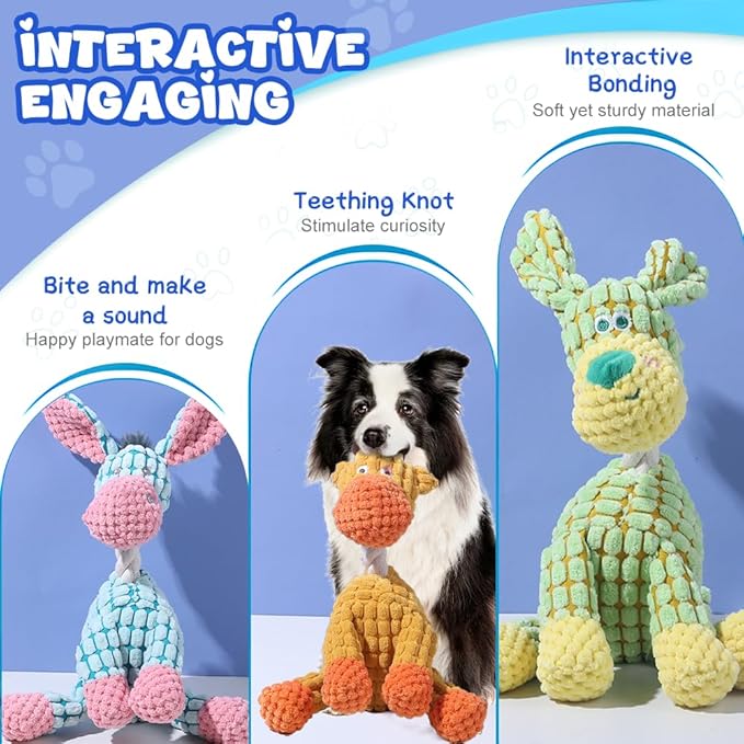 2025 New Dog Toys, Indestructible Plush Dog Toy, Dogs Toys for Aggressive Chewers, Dogs Squeaky Chew Toy for Indoor Pups Teething (Green+Blue)