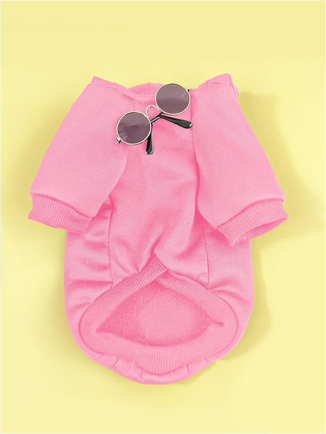 QWINEE 3Pcs Dog Hoodie Cat Apparel Dog Custume Set with Necklace and Sunglasses Pet Clothes for Puppy Small Medium Dogs Cats Light Pink XX-Small