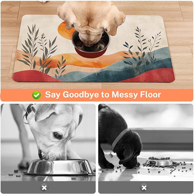 Absorbent Pet Dog Bowl Mat for Food and Water, Pet Cat Food Feeding Mat with Non Slip Rubber Backing, Dog Food Mats for Floors Waterproof, 17"x30"