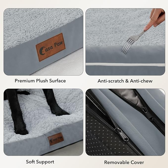 Orthopedic Dog Beds for Extra Large Dogs, Waterproof Egg Crate Foam XL Dog Bed with Sides 48x30Inch, Big Dogs Couch Beds with Removable Washable Cover and Nonskid Bottom, Grey