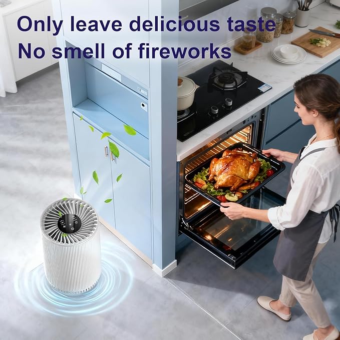 AIUZLK Air Purifiers for Bedroom Home with 3 Stage H13 HEPA Filter,22dB Quiet Desktop Small air Purifier with Night Light,3 Timing,Suitable for Smoke,Pet Dander,Hair,Odors.KJ80