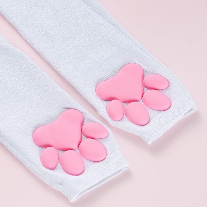 Nydotd Cat Paw Pad Mittens Gloves Kawaii Pink 3D Claw Fingerless Cute Cat Cosplay Gloves Sleeve for Girls Party