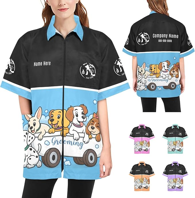 Custom Pet Grooming Jackets with Logo Text, Personalized Dog Salons Groomer Smocks, Unisex Waterproof Workwear