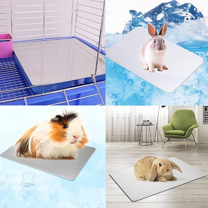 KABASI Rabbit Cooling Pad, Hamster Cool Plate Ice Bed, Pet Cooling Mat for Bunny Puppy Kitten Guinea Pig Cat & Other Small Pets Stay Cool, Bite Resistance Aluminium Alloy Cool Pads, 12x8 in