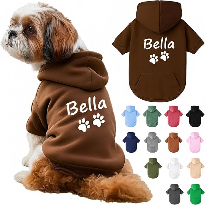 Personalized Dog Hoodie with Name/Text, Custom Embroidered or Printed Dog Sweater, Warm Winter Hoodie for Puppies, Cute Birthday Outfit, Unique Gift for Pet Lovers, A2