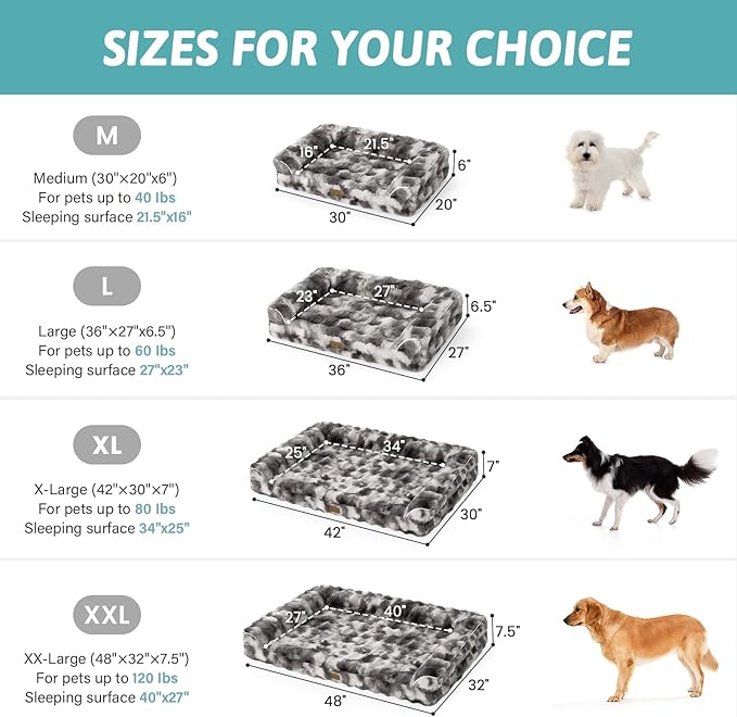Faux Fur Orthopedic Dog Bed, Dog Bed for Large Size, Supportive Foam Pet Sofa with Waterproof Lining Cover, Washable U-Shaped Pet Couch with Anti-Slip Bottom, Tie-dye Grey L 36x27x6.5 inch