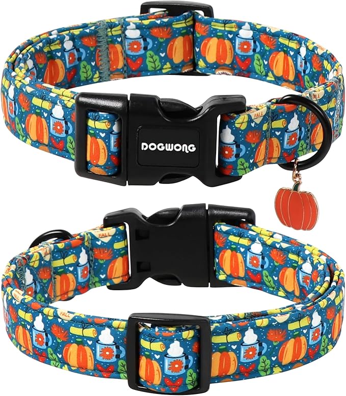 DOGWONG Fall Pumpkin Dog Collar, Fall Maple Leaf Dog Collars Adjustable Halloween Pumpkin Dog Collars for Small Medium Large Dogs XS