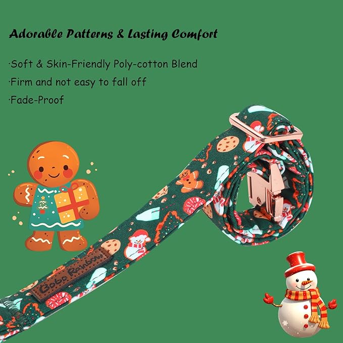 Christmas Dog Collar, Cute Winter Holiday Collars Green Christmas Tree and Snowman Print Metal Buckle Collar Adjustable Sturdy Collars for X-Large Girl Boy Dogs