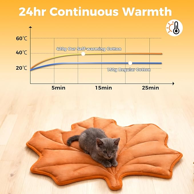 KOOLTAIL Self Warming Cat Bed Mat for Indoor Cats Dogs, Reversible Cozy Pet Heated Pad Blanket with Thermal Foil, Thicken Cat Window Perch, Puppy Kitten House for Crate, Desk, Floor,Outdoor,Maple Leaf
