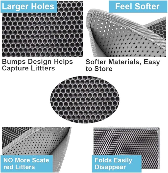 Pieviev Cat Litter Mat Double Layer Waterproof Urine Proof Trapping Mat 1 Pack (Gray, 30x24 Inch (Pack of 1))
