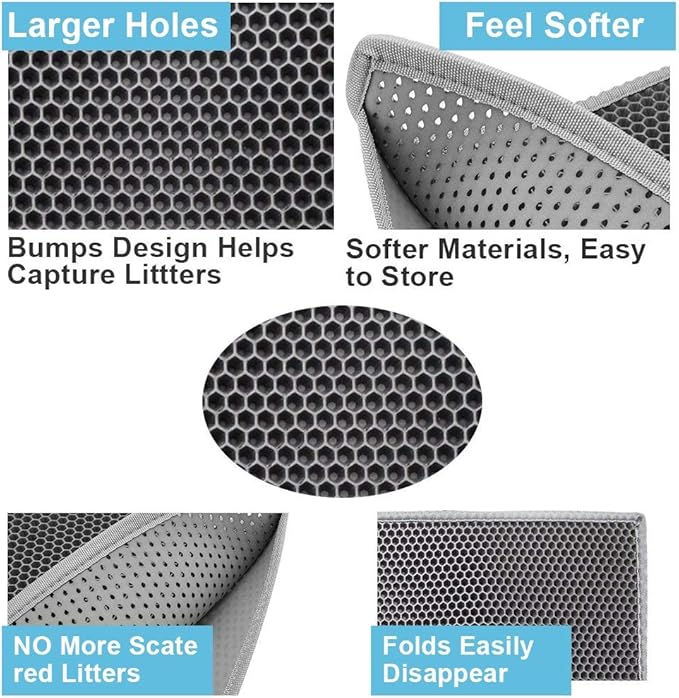 Pieviev Cat Litter Mat Double Layer Waterproof Urine Proof Trapping Mat 1 Pack (Gray, 24x15 Inch (Pack of 1))