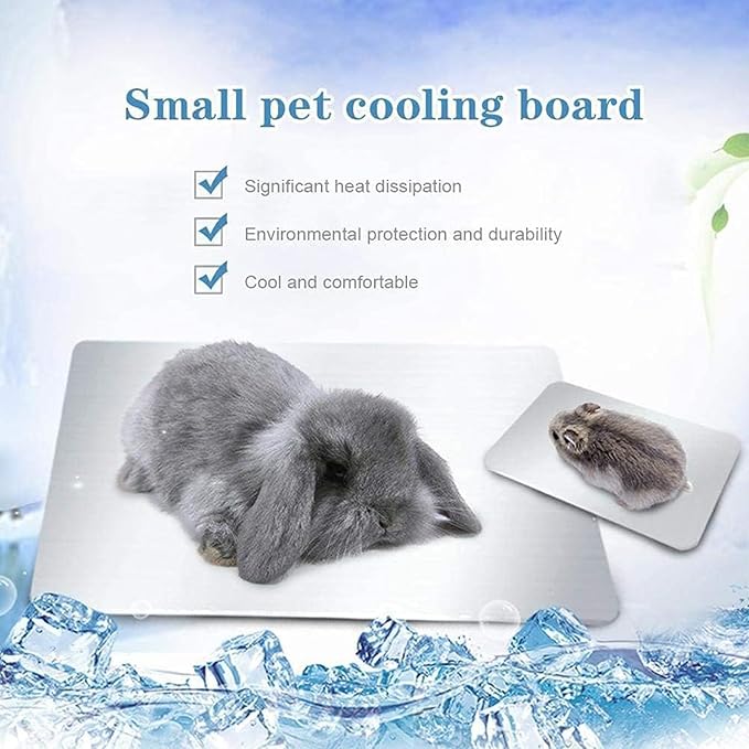 KABASI Rabbit Cooling Pad, Hamster Cool Plate Ice Bed, Pet Cooling Mat for Bunny Puppy Kitten Guinea Pig Cat & Other Small Pets Stay Cool, Bite Resistance Aluminium Alloy Cool Pads, 12x8 in