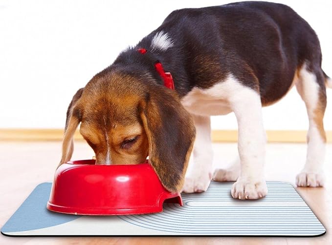 Dog Food Mats for Floors Waterproof, Cat Water Bowl Mats Pet Feeding Absorbent Mat Placemats for Food and Water Blue Bohemia 17 * 30 inch