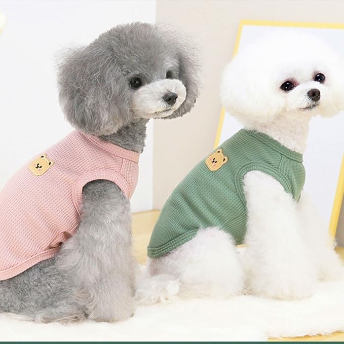 Cotton Dog Shirt Summer Lightweight Pet T-Shirts Soft Breathable Stretchy Cats Dogs Tee Shirt Sleeveless Vest Dog Apparel for Medium Small Dog Clothes, 3PCS Yellow&Green&Pink