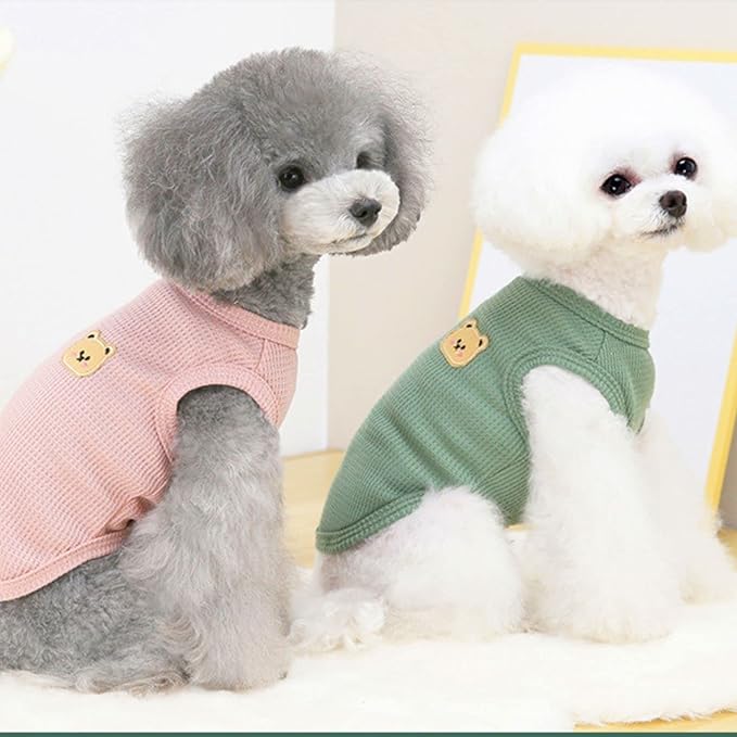 Cotton Dog Shirt Summer Lightweight Pet T-Shirts Soft Breathable Stretchy Cats Dogs Tee Shirt Sleeveless Vest Dog Apparel for Medium Small Dog Clothes 2PCS Yellow&Green