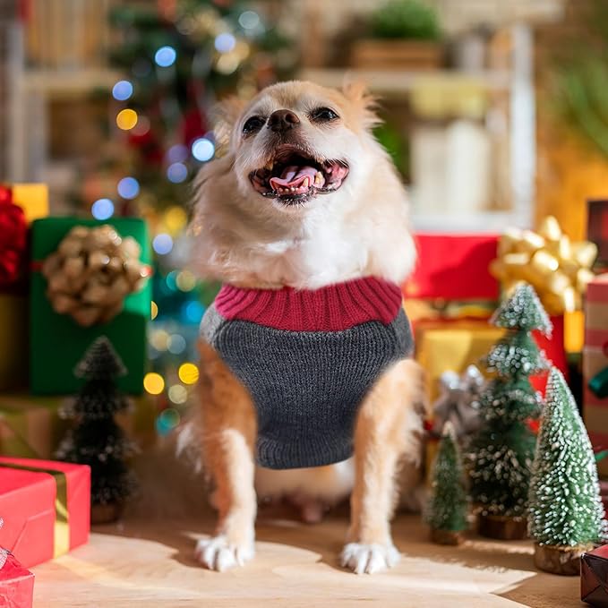 Dog Christmas Sweater Xmas Pet Clothes Cute Gray Reindeer Holiday Puppy Cat Costume New Year Gifts for Small Medium Large Dogs Jumpers (XS, Gray Reindeer)