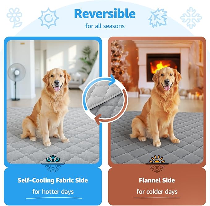 LOOBANI Dog Cooling Mat for Large Dogs - Dog Cooling Pad Durable, Cool Blanket Machine Washable, Large Pet Cool Mat for Outdoor, Indoor (Grey, 48"x65")