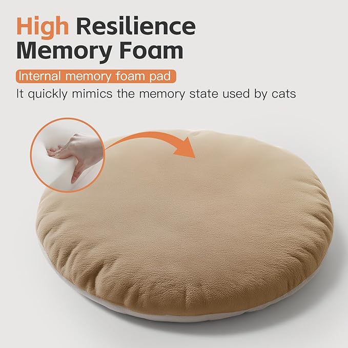 PJYuCien Premium Orthopedic Memory Foam Round Pet Bed for Large Cats, Small Dogs & Puppies - 20" Indoor Donut Cuddler with Non-Slip Bottom, Machine Washable, Supports Pets Up to 18 lbs, Khaki