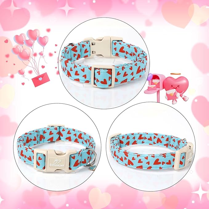 Valentines Dog Collar for Giant Large Dogs - Cute Valentine Blue Dog Collars, Adjustable Puppy Red Hearts Collar with Quick Release Buckle for Boys&Girls Dogs XL