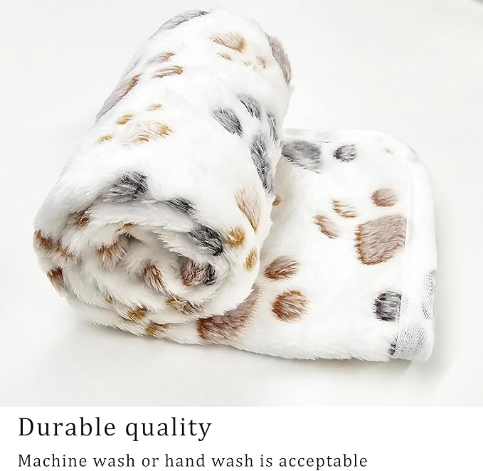 1 Pack 3 Blankets Super Soft Fluffy Premium Fleece Pet Blanket Flannel Paw Printed Throw for Dog Puppy Cat (Large 41x31'', White, Pink, Blue)