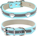 PETCARE Reflective Dog Collar with Cute Paw Rivet Studded Funny Soft PU Leather Adjustable Puppy Dog Collars for Small Medium Large Dogs Cats (Blue,X-Large)