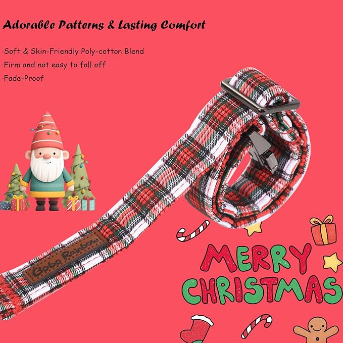 Christmas Dog Collar, Red Plaid Cotton Collars with Bow Adjustable Pet Collar Premium Metal Buckle, Christmas Puppy Necklace for Medium Girl and Boy Dogs
