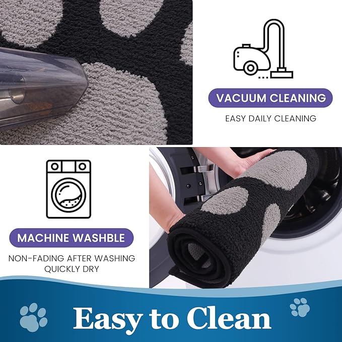 Buganda Dog Door Mat for Muddy Paws, Absorbent Dirt Trapper Washable Indoor Doormats, Non Slip Low-Profile Mud Mat for Dogs, Front Entrance Doormat for Inside Floor (59x24 Inches, Black and Grey)