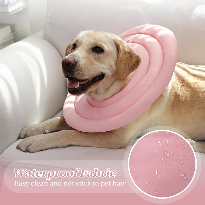 IDOMIK Dog Recovery Collar, Waterproof Soft Dog Cone After Surgery, Comfy Protective Elizabethan Collar Alternative for Dogs Cats, Adjustable Pet Neck Donut Cone Anti-Licking Biting Wounds,Pink,M