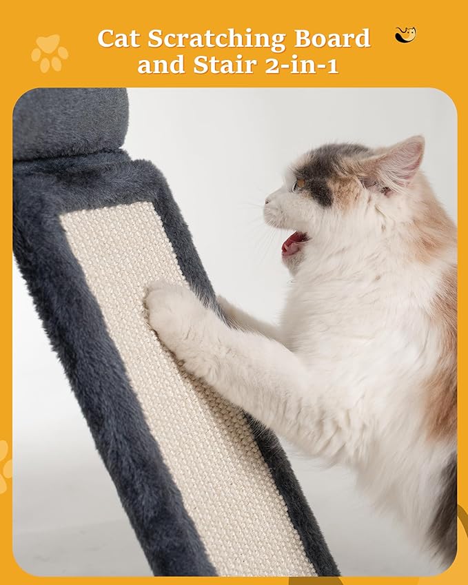 14'' Cat Tree Tower for Indoor Large Adult Cats, 20x16.5'' Big Perch Bed, Sisal Scratcher, Condo Cave for Small Medium Kittens, Dark Gray