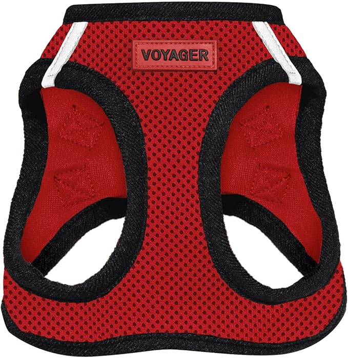 Best Pet Supplies - All Weather Mesh / Plush, Reflective, No Pull Harness for Small, Medium Dogs, Cats - Secure with Hook & Loop Fastener, Buckle, Double D-Rings - Red/Black Trim, M