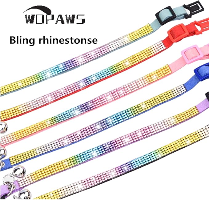Cat Collar Breakaway Bling Diamond Rhinestone with Bell Adjustable for Cats and Kitten Girl boy (Pink)