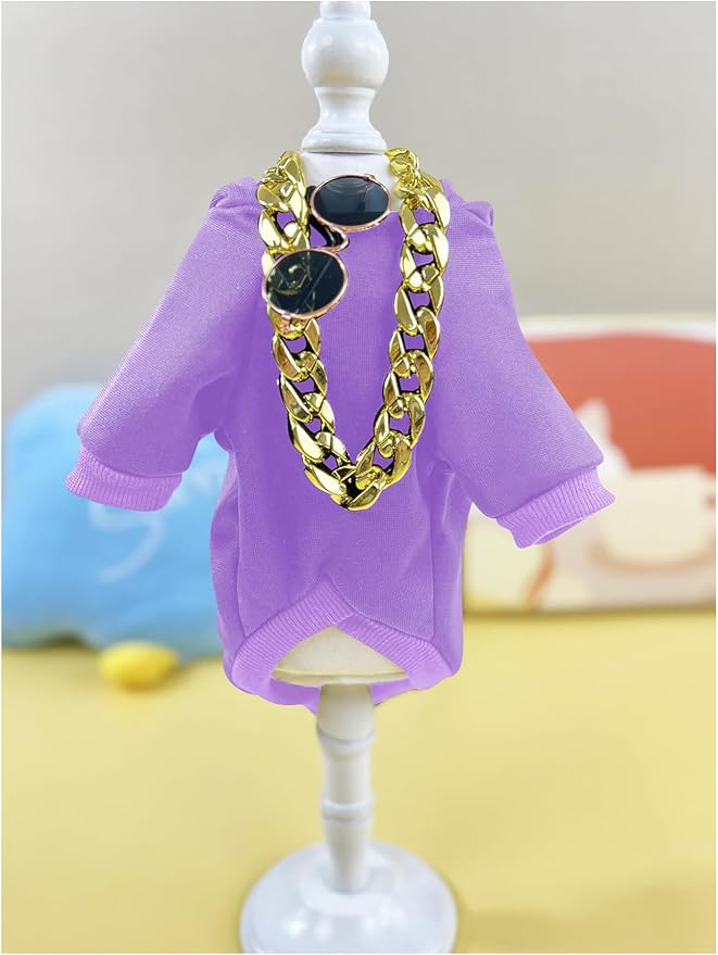 QWINEE 3Pcs Dog Hoodie Cat Apparel Dog Custume Set with Necklace and Sunglasses Pet Clothes for Puppy Small Medium Dogs Cats Mauve Purple XX-Small