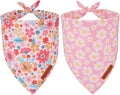 ADOGGYGO Floral Dog Bandana 2 Pack, Reversible Pink Daisy Pet Scarf Bib, Adjustable Fit Cute Flower Bandanas for Medium Large Dogs Pets (Large)