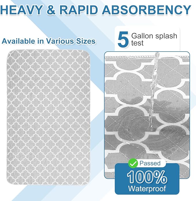 OUTCREATOR® Washable Bed Pads 34" x 56" (Pack of 2), Incontinence Mattress Protector, Anti-Slip Waterproof Underpads for Adults Kids Elderly Pets, Absorbency & Reusable Bedwetting Pads (Gray)
