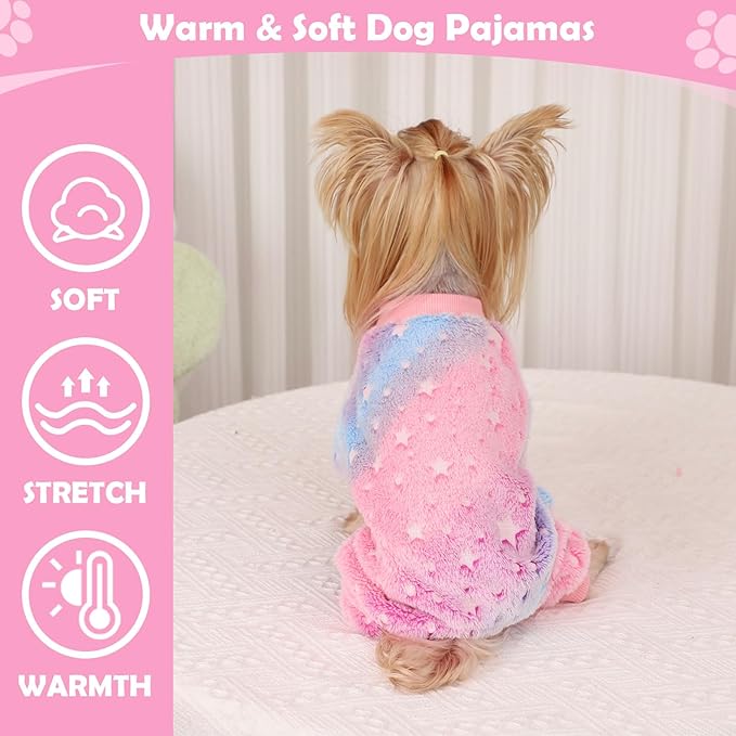 Dog Pajamas Small Girl Female, Warm Winter Extra Small Dog Clothes, Cute Fleece Puppy Sweater 4 Legs, Jumpsuit Soft Doggie Onesies Pet Apparel Outfits, Pink