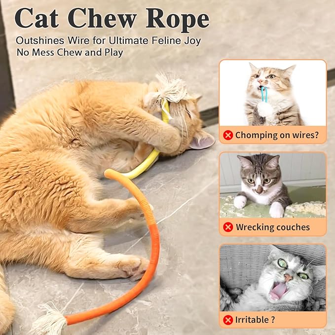 Retro Shaw Cat Chew Toys, 3-Pack Durable Rope Toys with Refillable Organic Catnip, Safe Dental Cleaning Interactive Toy for Indoor Cats & Kittens, 23.6 Inches