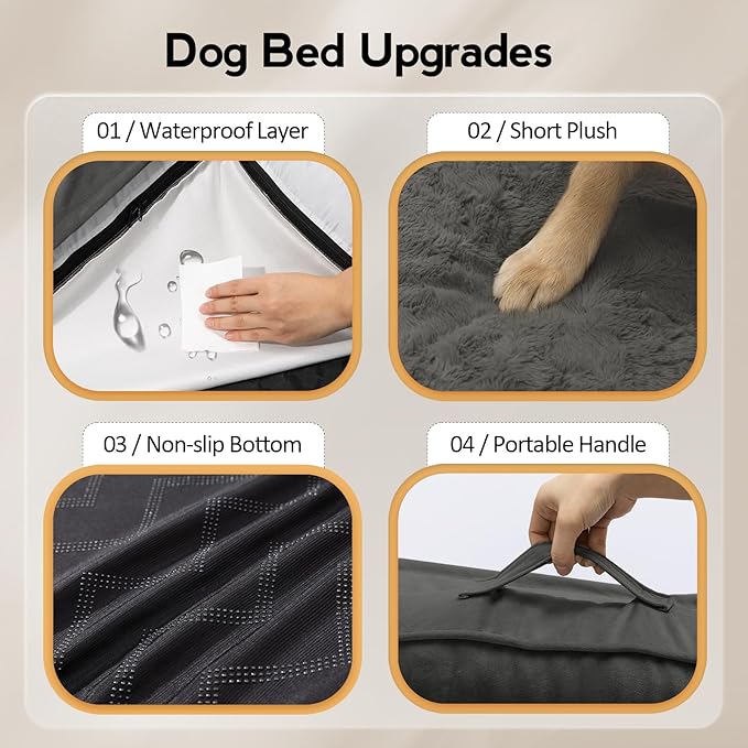Large Dog Bed - XL Orthopedic Egg-Crate Memory Foam Dog Beds with Removable Washable Cover, Waterproof Pet Beds with Non-Slip Bottom, Dark Grey