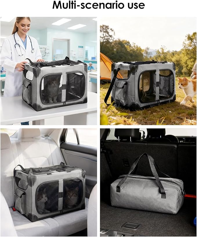 Extra Large Cat Carrier for 2 Cats, XL with Removable Divider, Foldable Soft-Sided Pet Carrier with Storage Tote, Portable Travel Crate for Large Cats, for Car & Home Use, 24" x 17" x 17"