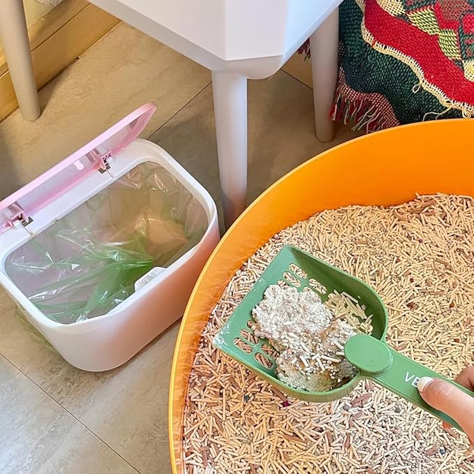 Cat Litter Trash Can Mini Countertop Trash Can with Press Type Lid Cat Poop Trash Can Includes 60 Refill Bags