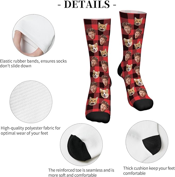 D-Story Custom Face Socks, Personalized Photo Picture on Socks, Unisex Athletic Crew Socks for Men Women