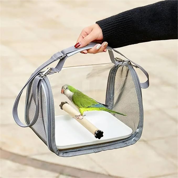 Portable Bird Travel Carrier for Small Birds and Parrots - Wooden Cage with Side Perch, Soft Mat, and Mesh Window Accessory