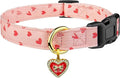 Cotton Handmade Dog Collar Cute and Distinctive Patterns Pink Heart with Pendant for Girl Boy Dogs Collars M