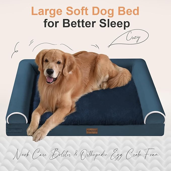 Large Dog Bed Orthopedic Washable: Extra Large Sized Beds for Jumbo Dogs Egg Crate Foam Sofa Couch Waterproof Removable Cover - Navy Blue