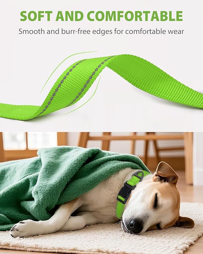 Joytale Reflective Dog Collar, Adjustable Nylon Pet Collar with Quick-Release Buckle for Medium Dogs, Green, M