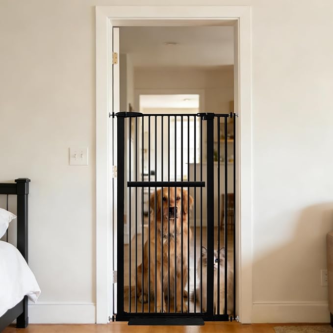 Lumizone Extra Tall Pet Gate 55.12" High Pressure Mounted 34.06"-38.38" Extra Wide (9 Sizes) 1.37" Gap for Cat Dog Stairs Doorway Hallway No Drilling Auto-Close (34.06"-38.38" W, Black)