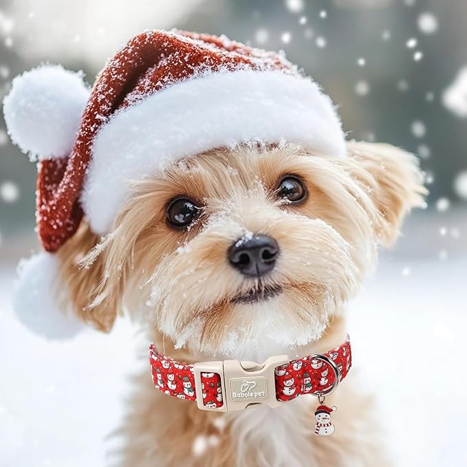 Christmas Dog Collar - Cute Red Snowman Christmas Puppy Collar with Safety Buckle, Soft Adjustable Holiday Dog Collars for Small Medium Large Dogs S