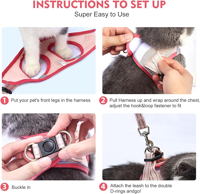 Cat Harness and Leash Set, Soft and Breathable Vest with Reflective Strip, Escape Proof Kitten Harness, Easy to Wear for Cats Walking and Traveling (Orange, M)