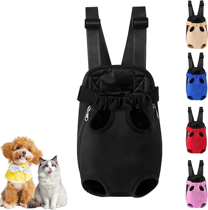 Dog Carrier Backpack, Adjustable Puppy Front Carrier Backpack, Ventilated Dog Chest Carrier for Hiking Camping Travel, Sling Bag for Small Medium Dog Cat Rabbit Puppies, Suit 9-13 lbs (Black, L)