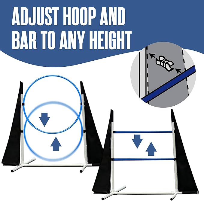 Houseables Dog Agility Course Backyard Set, Dog Agility Equipment, Obstacle Course Backyard, Training and Exercise Equipment, Play Tunnel, Weave Poles, Jumps, Pause Box for Playground, Park, Indoor