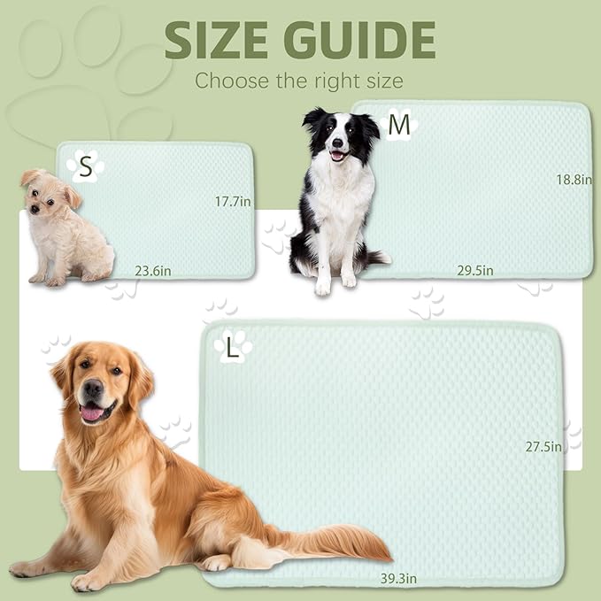 SOMOYA Dogs Cooling Mat Pet Cooling Pads Blanket Sleeping Kennel Mat,Washable Ice Silk Sleep Mat Pad Breathable for Large Dogs Cats (Green, Medium (29.5x18.8 in))